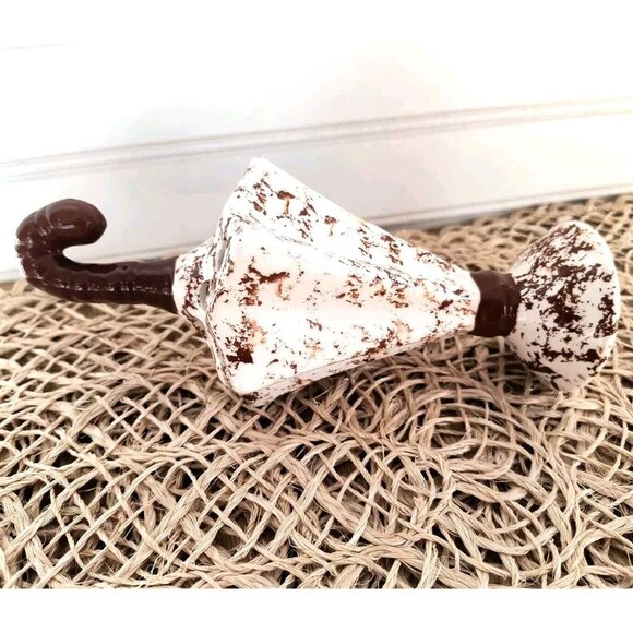 Vintage Umbrella Hat Pin Holder, Brown Speckled Porcelain, EUC - Picture 5 of 8